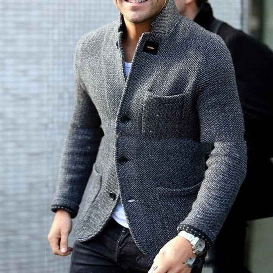 Long Sleeve Cardigan Thick Slim Fit Warm Stand Collar Casual Shirt