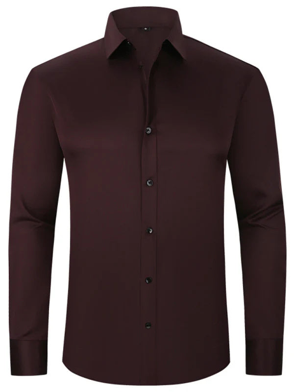 Solid Long Sleeve Shirt Fashion Slim Lapel Button Office Business Shirt Men&