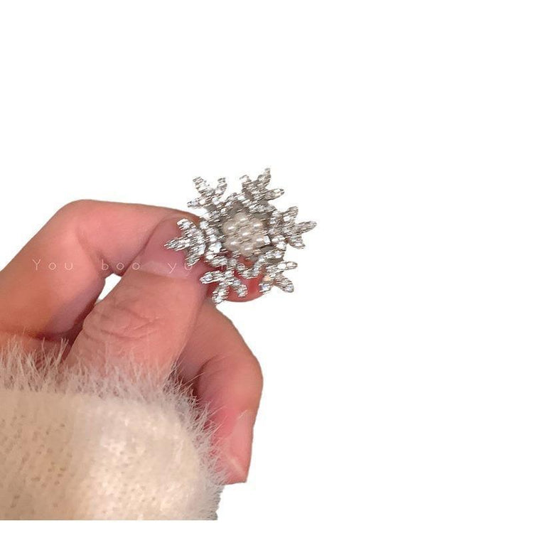 Cyrstal Snowflake Pearl Hair Clip Winter Girls Small Sweet Bobby Pins Women Fashion Retro Flower Hairside Headwear Accessories Hair Jewelry - Swefashionstore