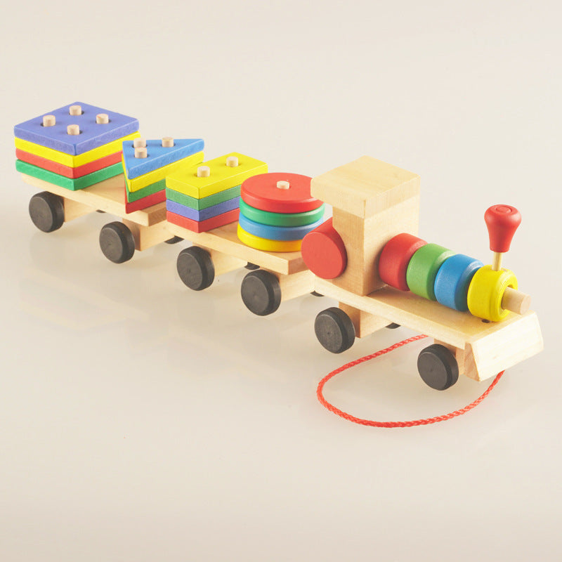 WOODEN Train Three-section TRACTOR Puzzle Educational Toys