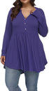 FASION V-neck Buttons Pleated Long Sleeve Plus Size T-shirt - Swefashionstore