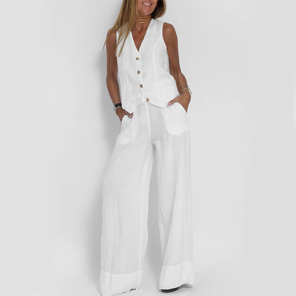 Summer Vest Suits V-neck Straight Trousers