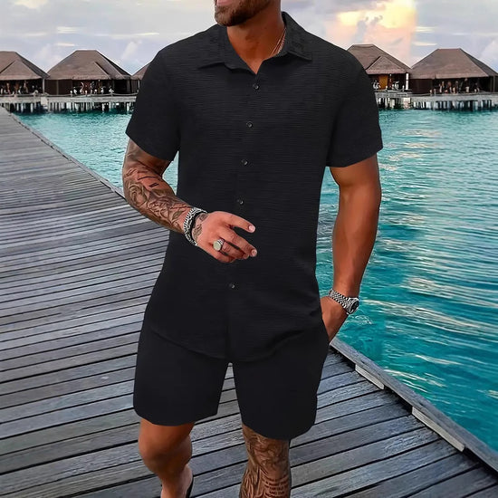 Summer Jacquard Black And White Solid Color Suit - Swefashionstore