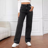 European And American Cross-border Amazon Hot-selling Stretch Washed Denim Fashion Straight Trousers Jeans Women&
