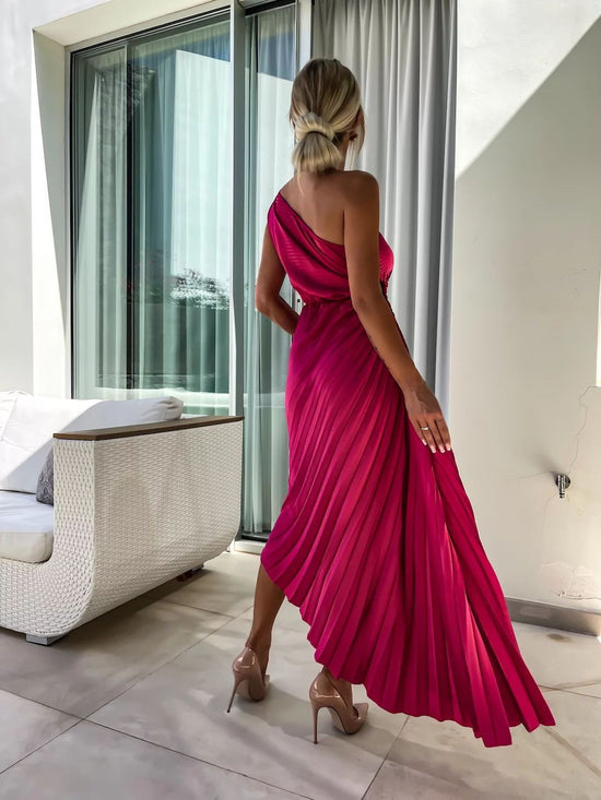 Ins Pleated One-shoulder With Big Rose Flower Fashionable Dress - Swefashionstore