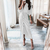 NEW European Print Long-Sleeved LACE-UP Single-Breasted SHIRT Dress - Swefashionstore