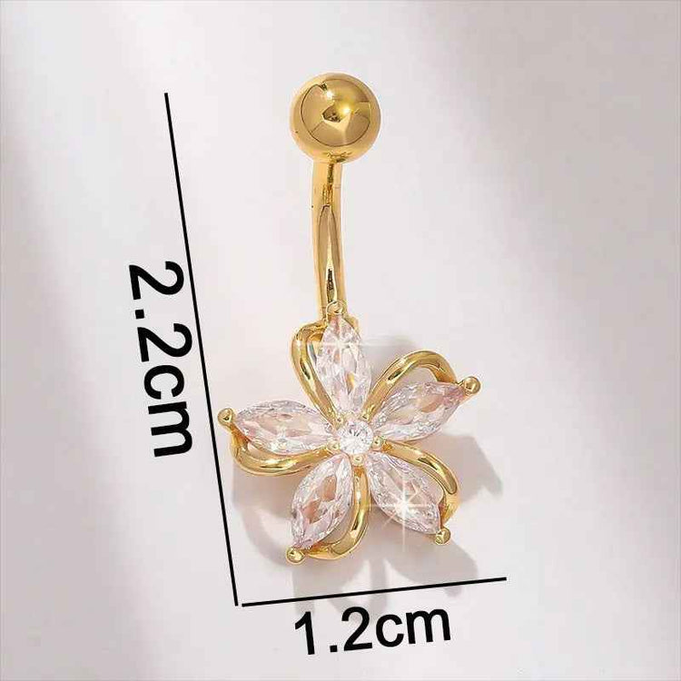 Popular Light Luxury Zircon Flower Navel Stud
