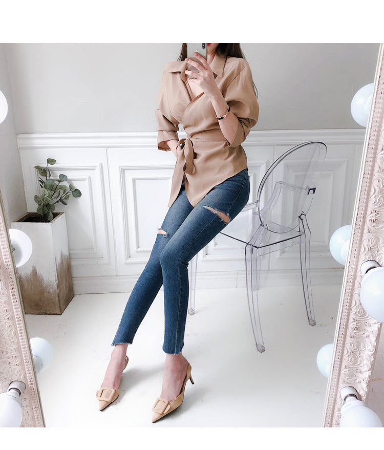 Temperament zerrissene Hose Bleistift Skinny Low-Waist Jeans