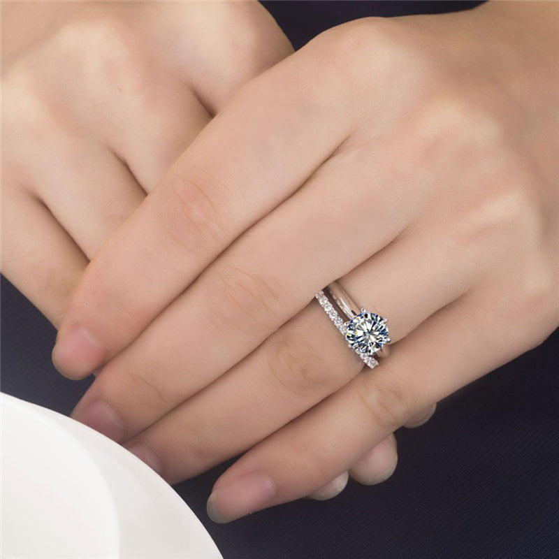 925 Silver Gold-plated Six-claw Ring With Moissanite Female T Carbon Diamond - Swefashionstore