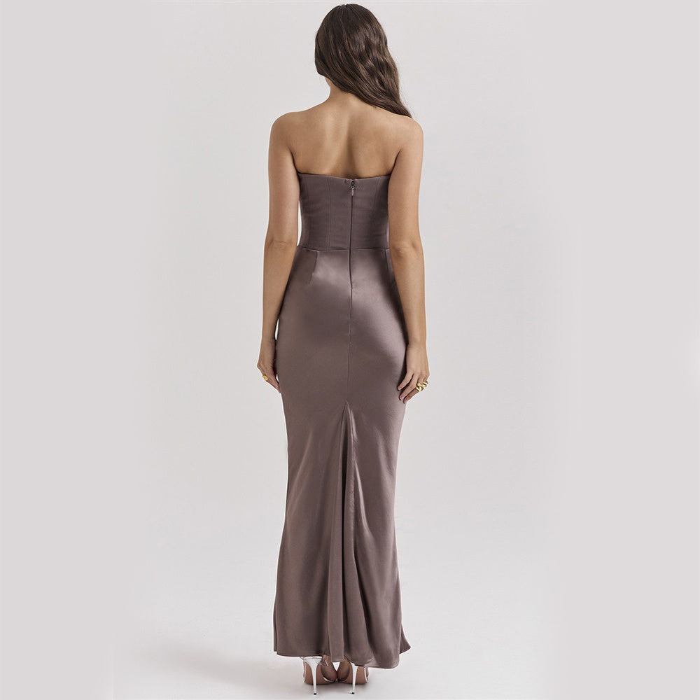Unique Design Slim Mid-Waist Tube Top Long Dress - Swefashionstore