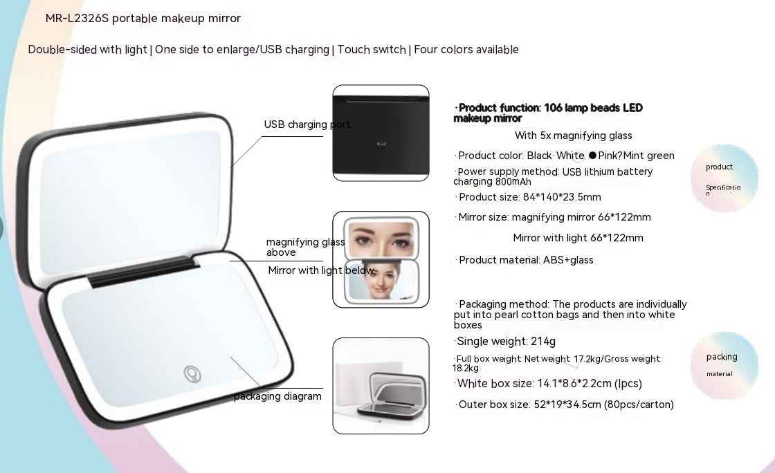 Portable Led Make-up Mirror Luminous Mirror Double-sided With Light Led Make-up Mirror With Light
