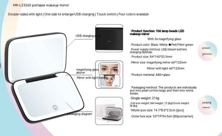 Portable Led Make-up Mirror Luminous Mirror Double-sided With Light Led Make-up Mirror With Light