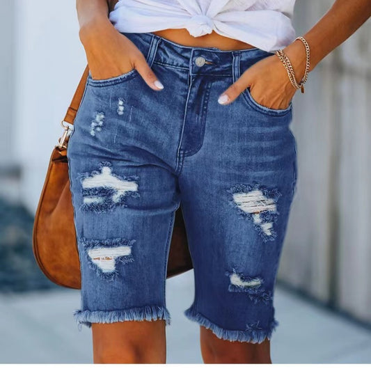 Sommer-Jeans mit mittelhoher Taille und schmaler Passform für Damen