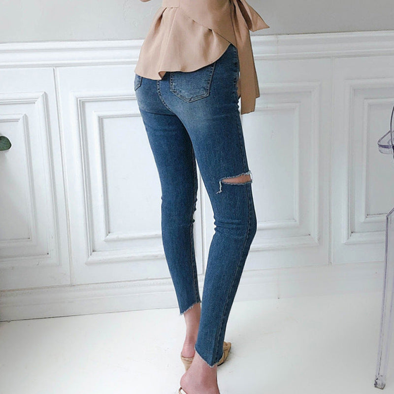 Temperament zerrissene Hose Bleistift Skinny Low-Waist Jeans