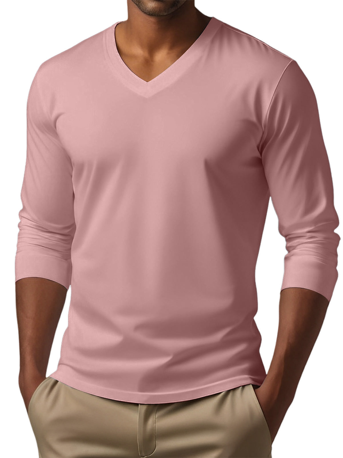 Men's versatile long sleeve pullover in pink.