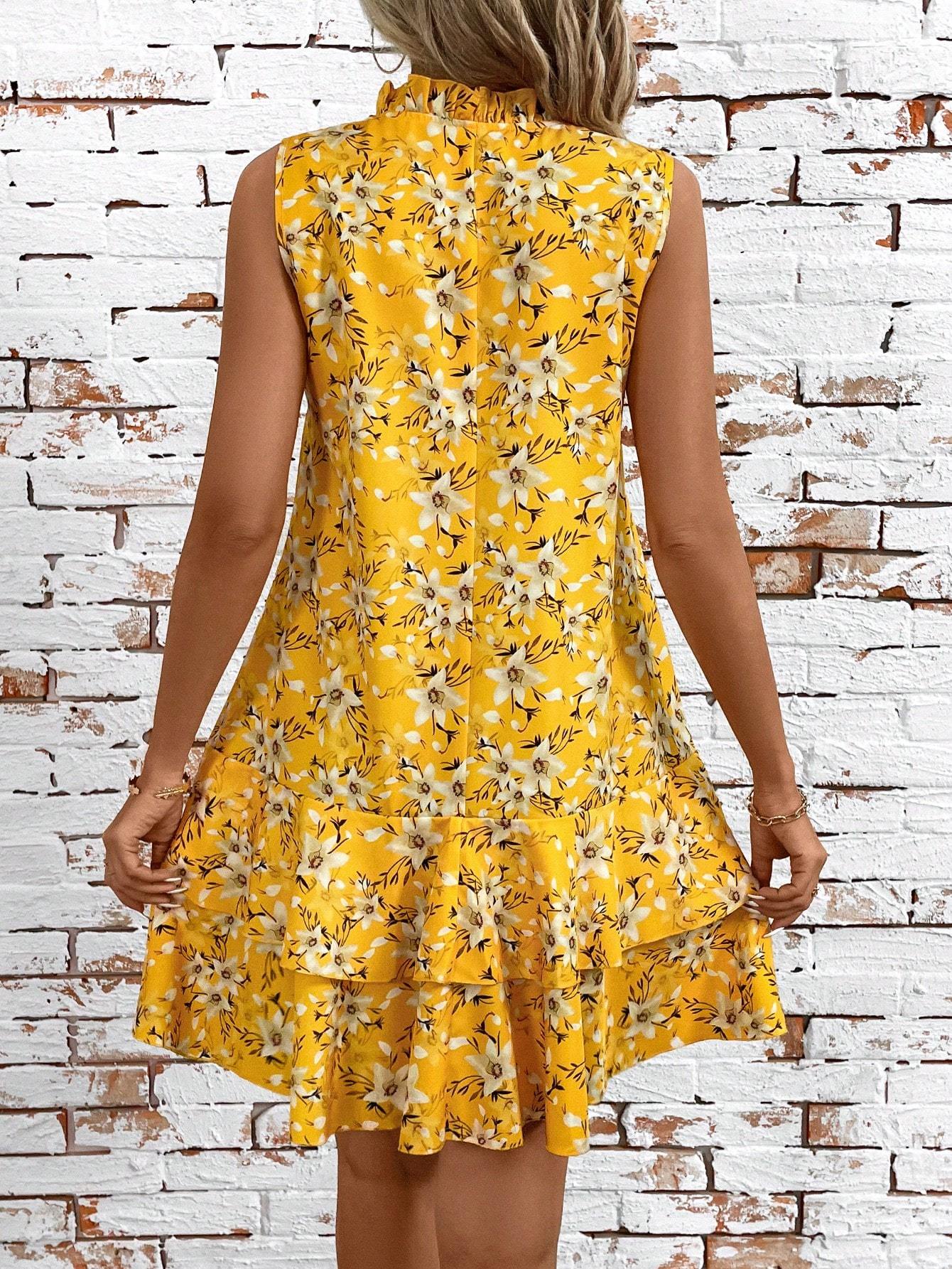 Ärmelloses A-Linien-Kleid im Urlaubsstil mit Blumenmuster für Damen
