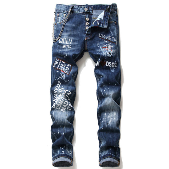 DENIM jeans famous D2 zipper blue hole Pencil Pants - Swefashionstore