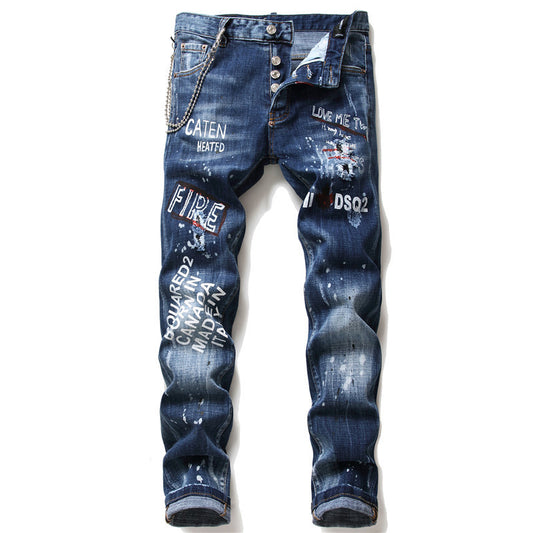 DENIM Jeans berühmte D2 Reißverschluss blaues Loch Bleistifthose