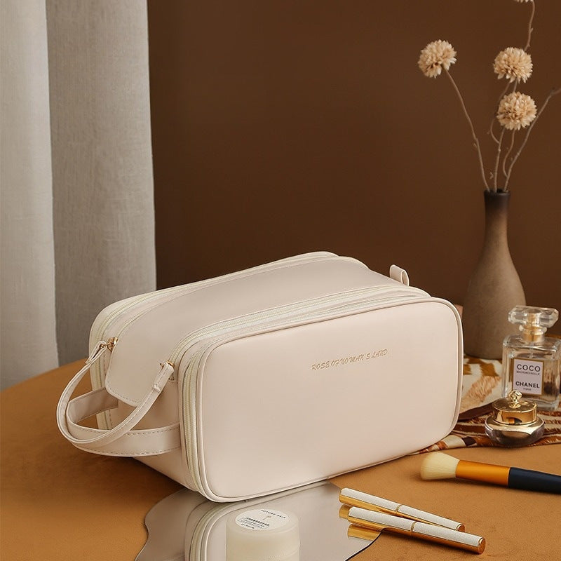 Three-layer Double Zipper U-shaped Design Cosmetic Bag Fashion High Capacity Make Up Bags Portable Pu Leather Storage Bag For Skin Care Products - Swefashionstore