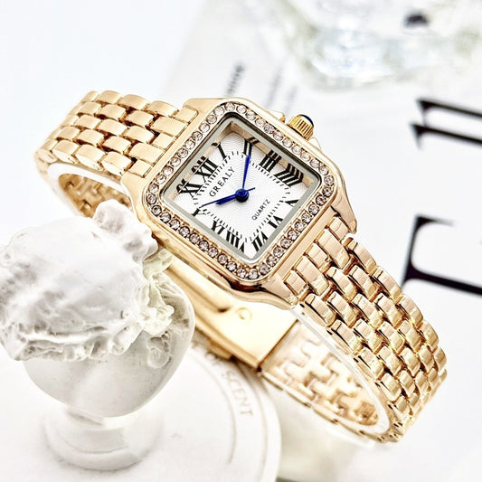 Classic Retro-Square Waterproof Women's Diamond-embedded Watch