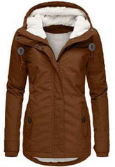 Winter Hooded Jacket for Women - Solid Color Fleece Zip-up with Pockets