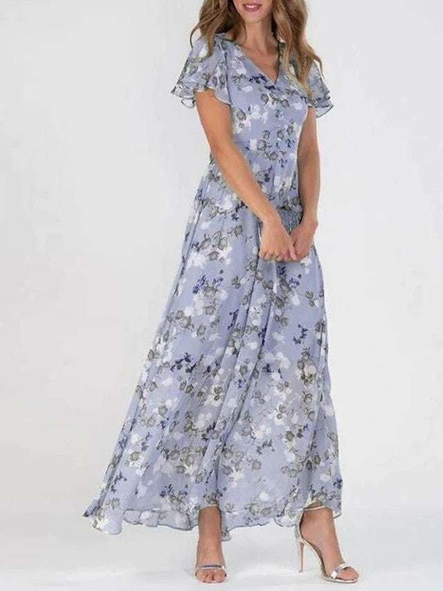 Flowers Print Short Sleeve Summer Fashion Dress - Swefashionstore