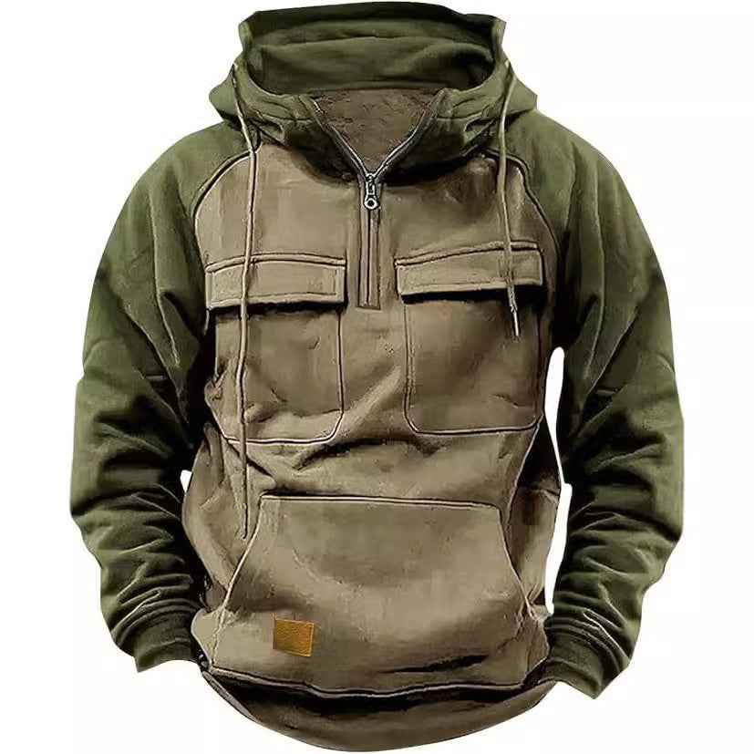 Fall Winter Retro Cargo Hoodies Men&