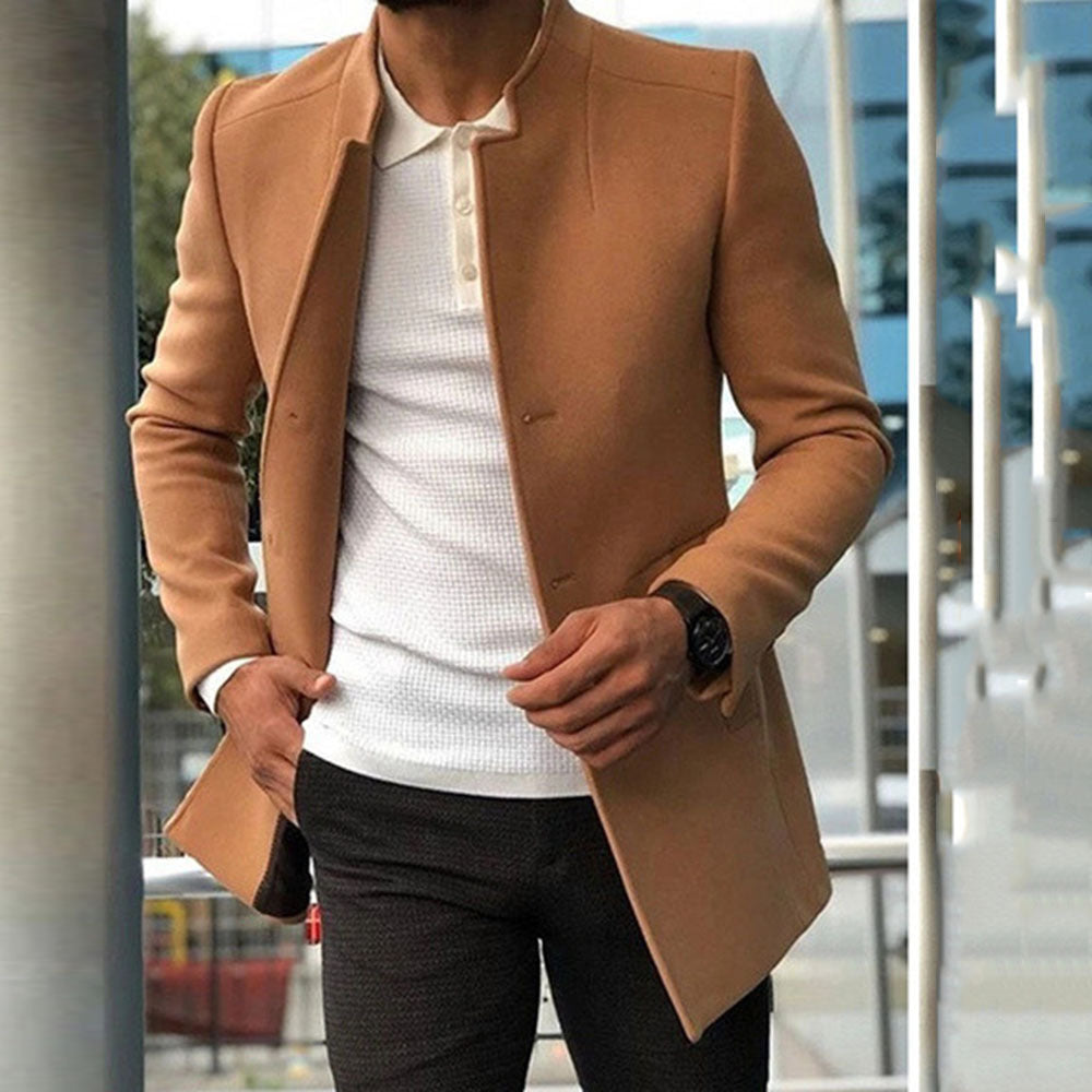 Men's Slim Coat Fashion Single-Breasted Solid Color Business Jackets
