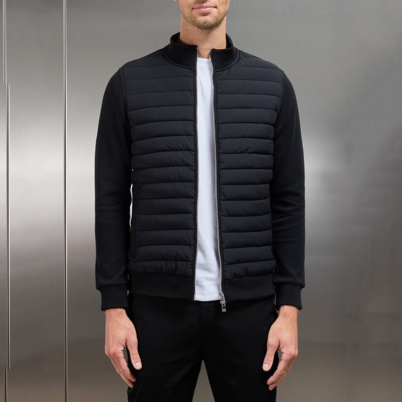 Lightweight Stand Collar Coat For Men Fashion Stitching Knitted Jacket Winter Outwear - Swefashionstore