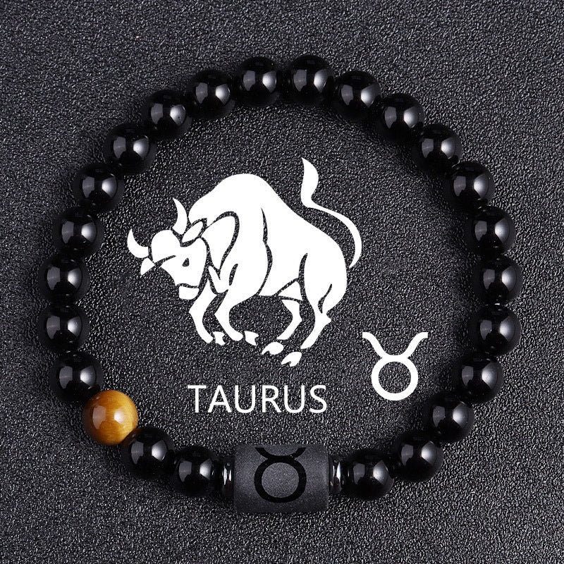Armband aus schwarzem Glas mit Tigerauge der zwölf Sternbilder