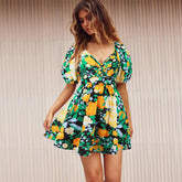 V-Neck Lantern-sleeve Dress - Swefashionstore