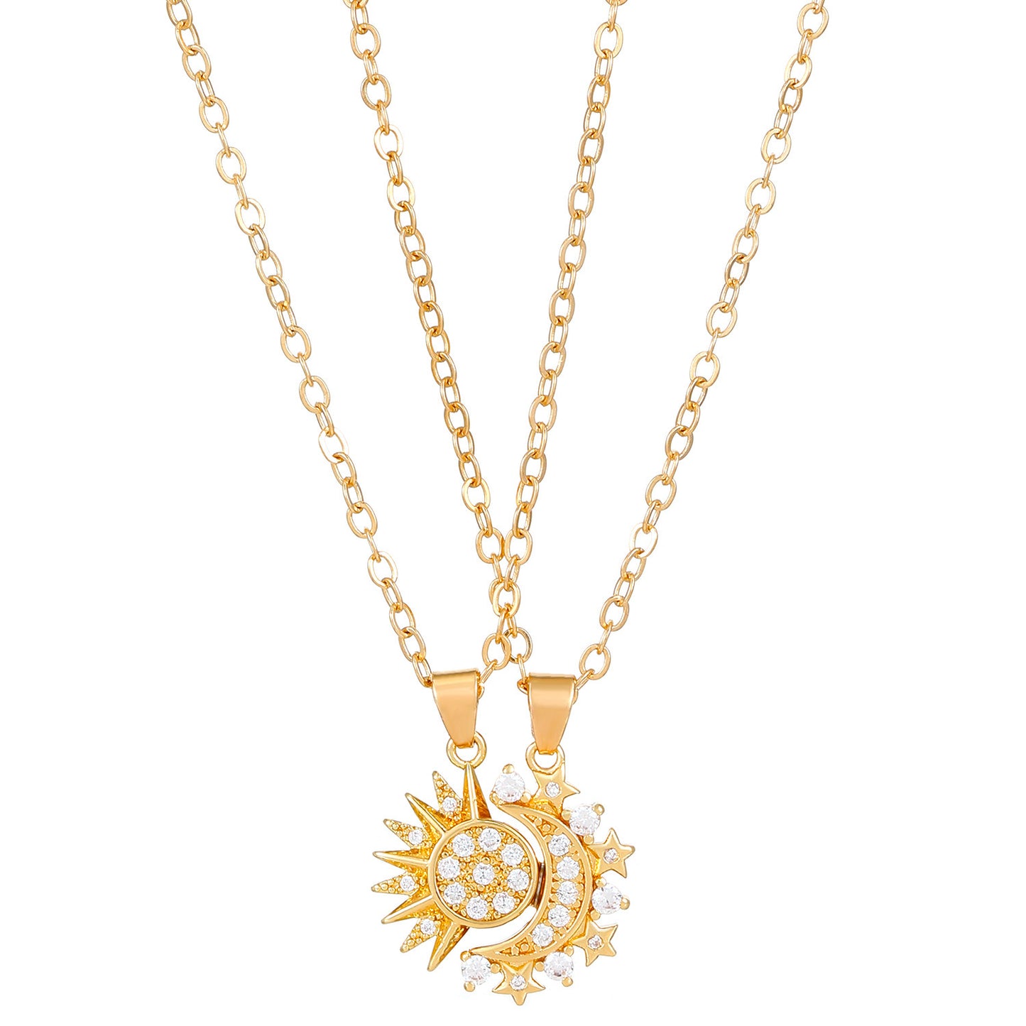 2pcs Necklace Sun And Moon Magnetic Pendant