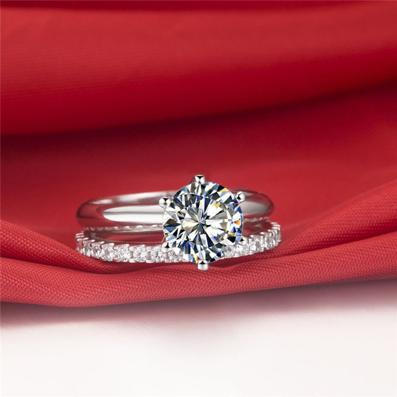 925 Silver Gold-plated Six-claw Ring With Moissanite Female T Carbon Diamond - Swefashionstore