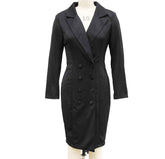 Double-breasted Blazer Dress Fashion Slim-fitting Hip-wrapped Lapel Long-sleeved Dresses Office Commuting Long Jacket Outwear For Women&