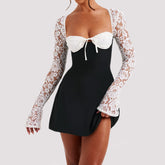 Y2K  Lace Long Sleeve Dress Fashion Sexy Corset Backless Lace Up Short Dresses Womens Clothing - Swefashionstore