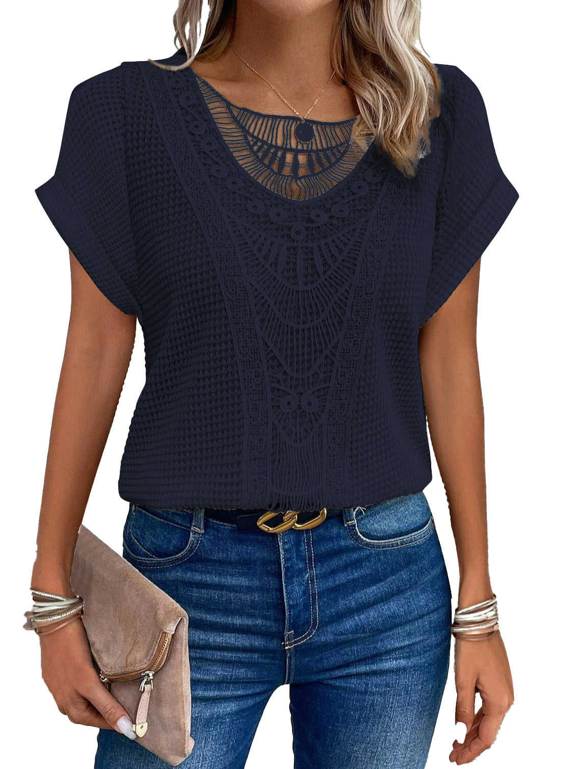 Summer Hollow Out Short-sleeved T-shirt - Swefashionstore