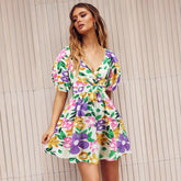 V-Neck Lantern-sleeve Dress - Swefashionstore
