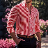 Ins Stripe Printed Long Sleeve Shirt Men Fashion Casual Lapel Button Top Clothing - Swefashionstore
