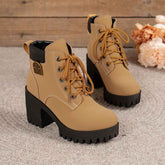 Chunky Heel Plus Size Martin Boots - Thick Bottom Fashion All-Match Plus Size Chunky Heel Boots