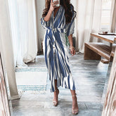 NEW European Print Long-Sleeved LACE-UP Single-Breasted SHIRT Dress - Swefashionstore