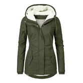 Winter Hooded Jacket for Women - Solid Color Fleece Zip-up with Pockets