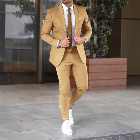 Two-piece Solid Color Slim-fit Coat Suit Pants - Swefashionstore