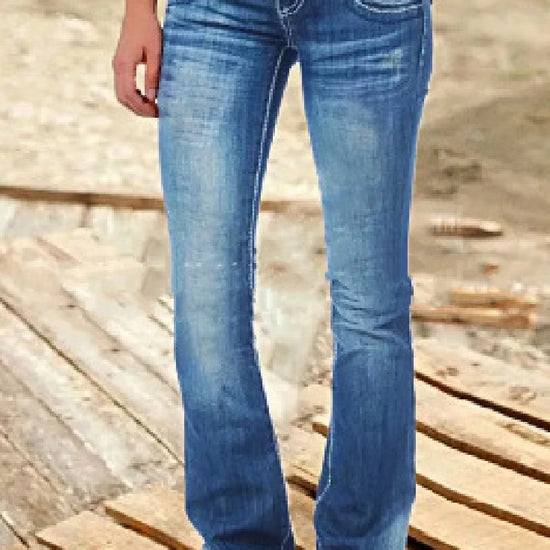 Denim Women Low-Waist Flare Cotton Jeans - Swefashionstore