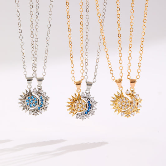 2pcs Necklace Sun And Moon Magnetic Pendant
