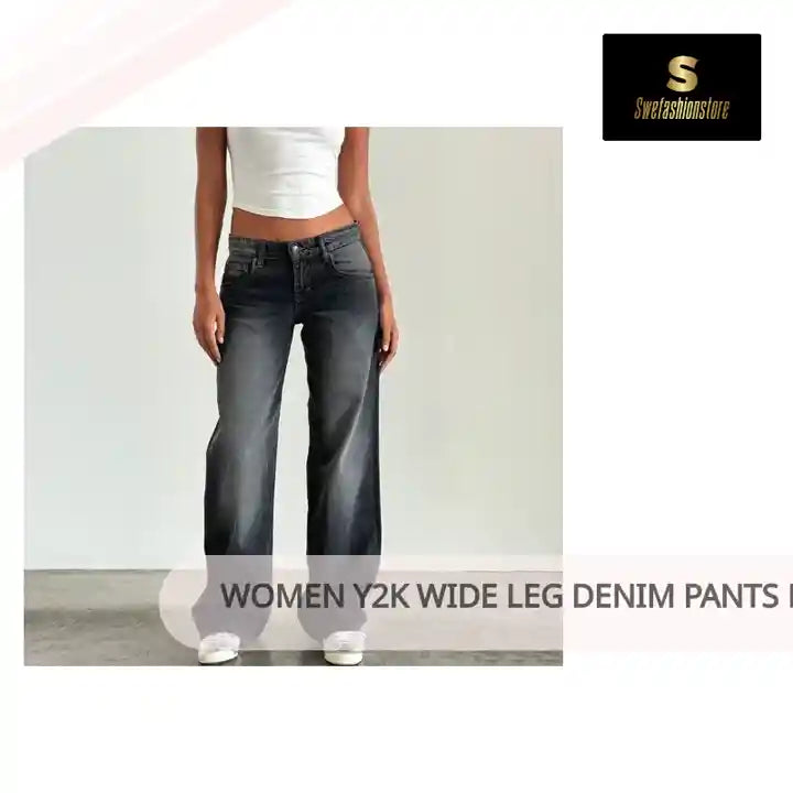 Women Y2K Wide Leg Denim Pants for Trendy Casual Style by@Outfy